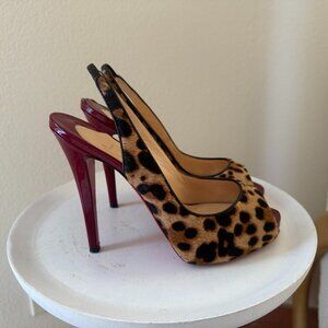 Christian Louboutin Leopard Fur Slingback - Size 37